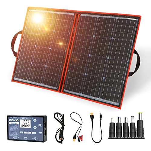 Dokio - Kit de panel solar plegable, ligero, monocristalino con control solar, 2 salidas USB, 100 W,...